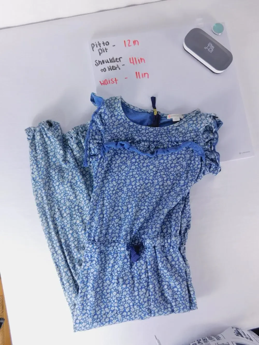 Crewcuts Jumpsuit Girls 7 Blue Floral Ruffle Elastic Waist One Piece Summer